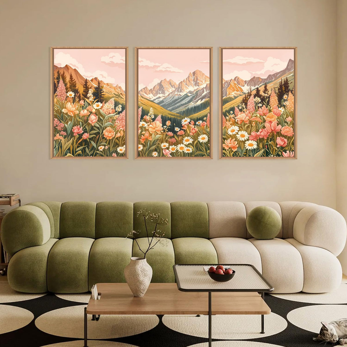 Large Abstract Colorful Mountain Framed Canvas Wall Art (Abstract Pink Mountain Wall Art / 24"L x 16"W)