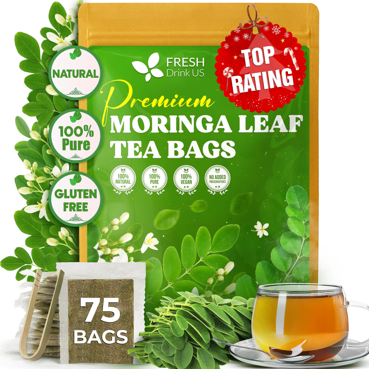 Premium 75 Moringa Tea Bags (75 Teabags)