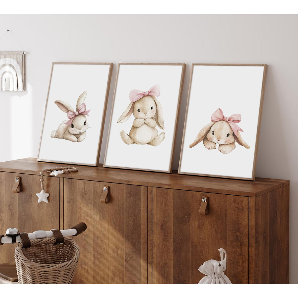 Nursery Bunny Wall Art Decor Bunny Prints Baby Girl Room Canvas Wall Art Decor Pink Baby Girl Nursery Painting Woodland Rabbit Spring Artwork Poster for Bedroom 12x16x3 Inch Unframed (12x16 Inch Unframed / Cute Rabbit Prints)