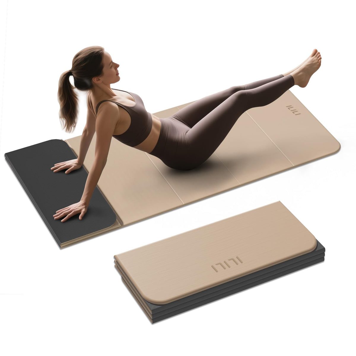 Foldable Yoga Mat 10mm (Beige+Black)