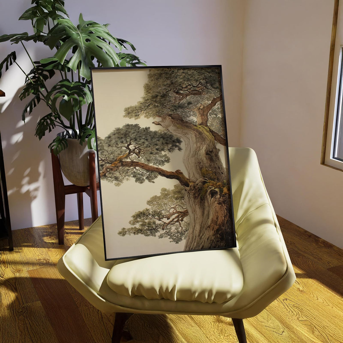 Vintage Japanese Pine Tree Black Framed Wall Art Oriental Asian Tree Canvas Posters 11x14 inch Japan Scenery Room Aesthetic Prints Calm Earthy Forest Botanical Painting for Home Bedroom Living Room Office (Black Framed / Japanese Poster / 14"L x 11"W)