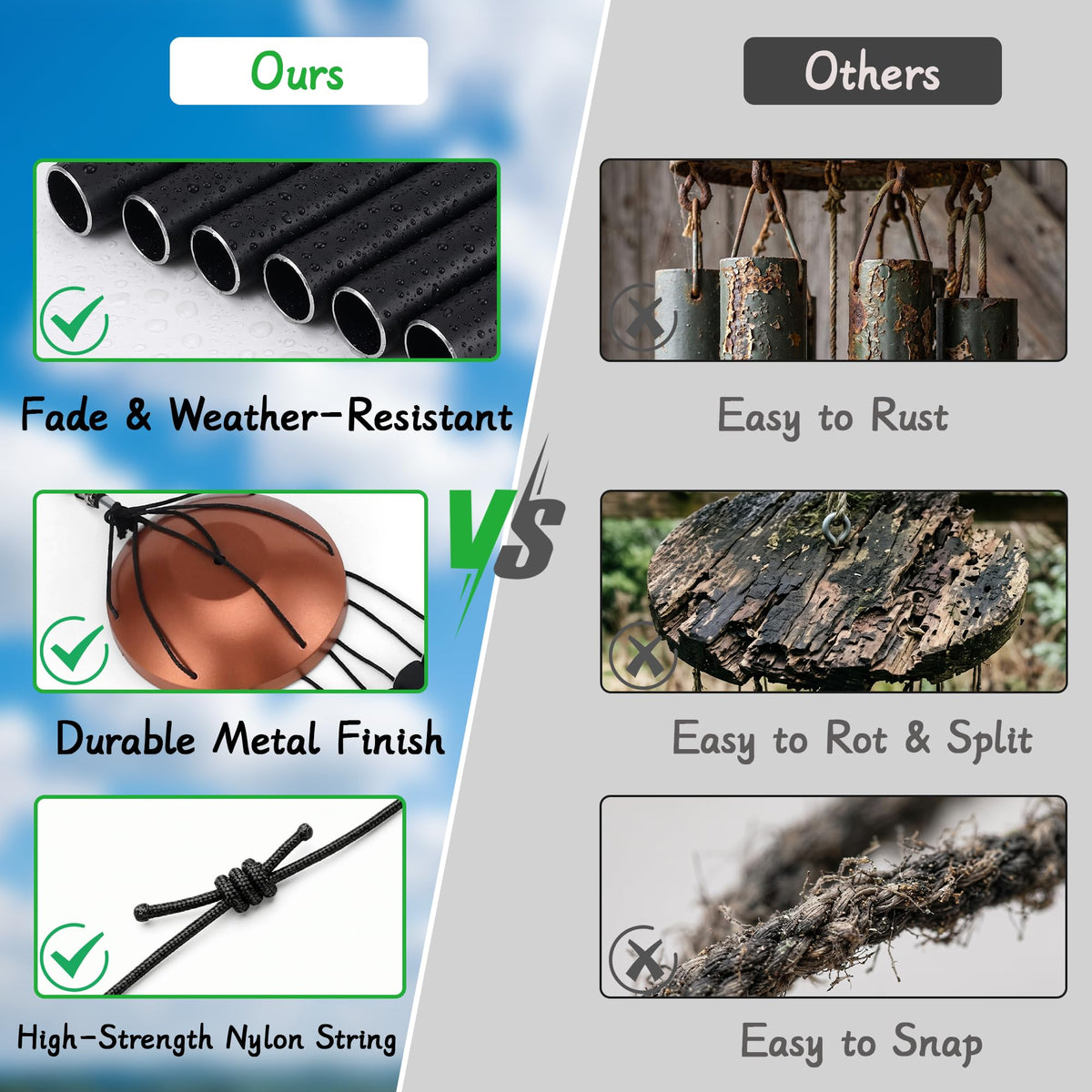 37" Large Aluminium Wind Chimes for Outside Deep Tone Black (Black)
