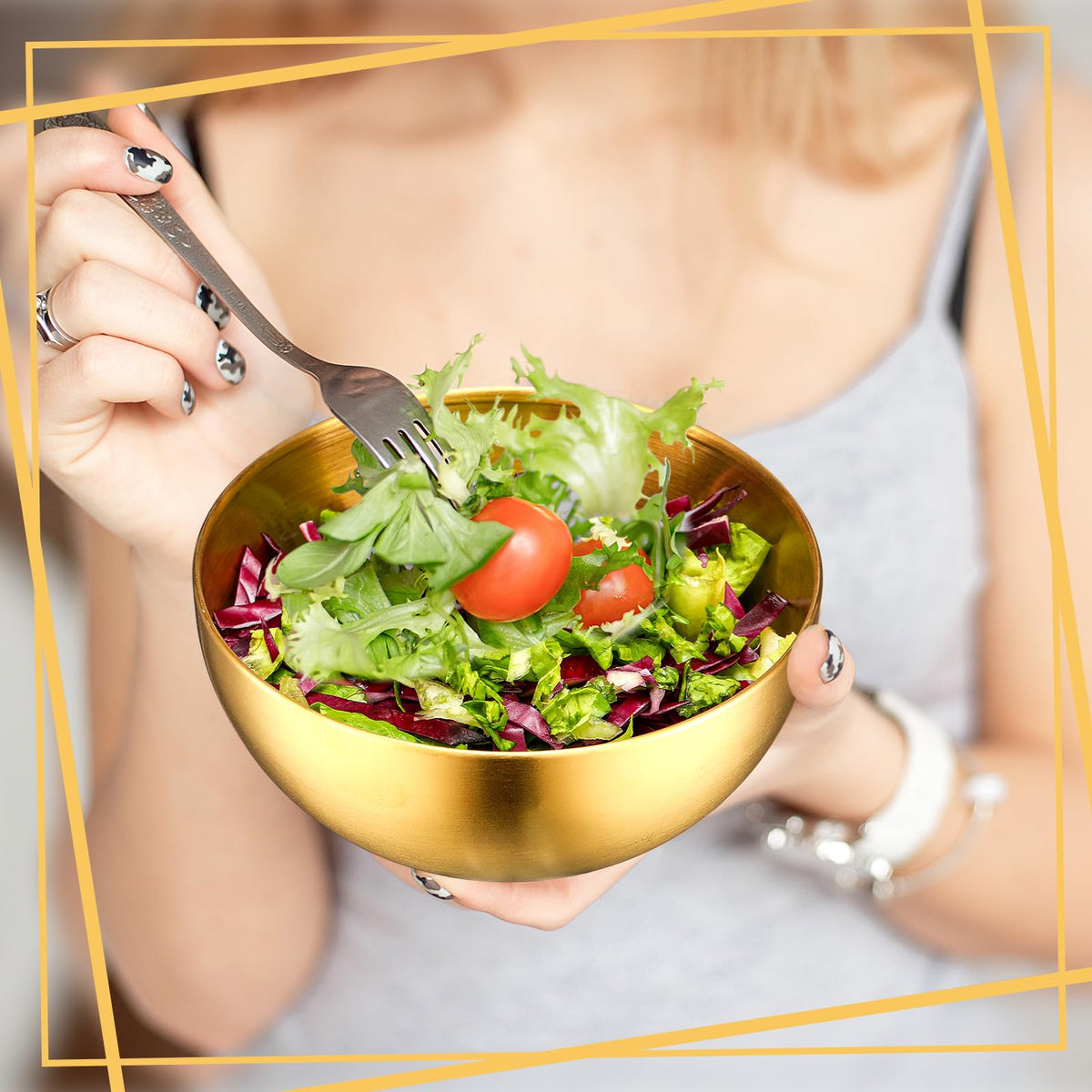 10 Pcs 5.9 Inch Gold Bowls Stainless Steel Salad Mixing Bowls (5.9 Inch / Gold)