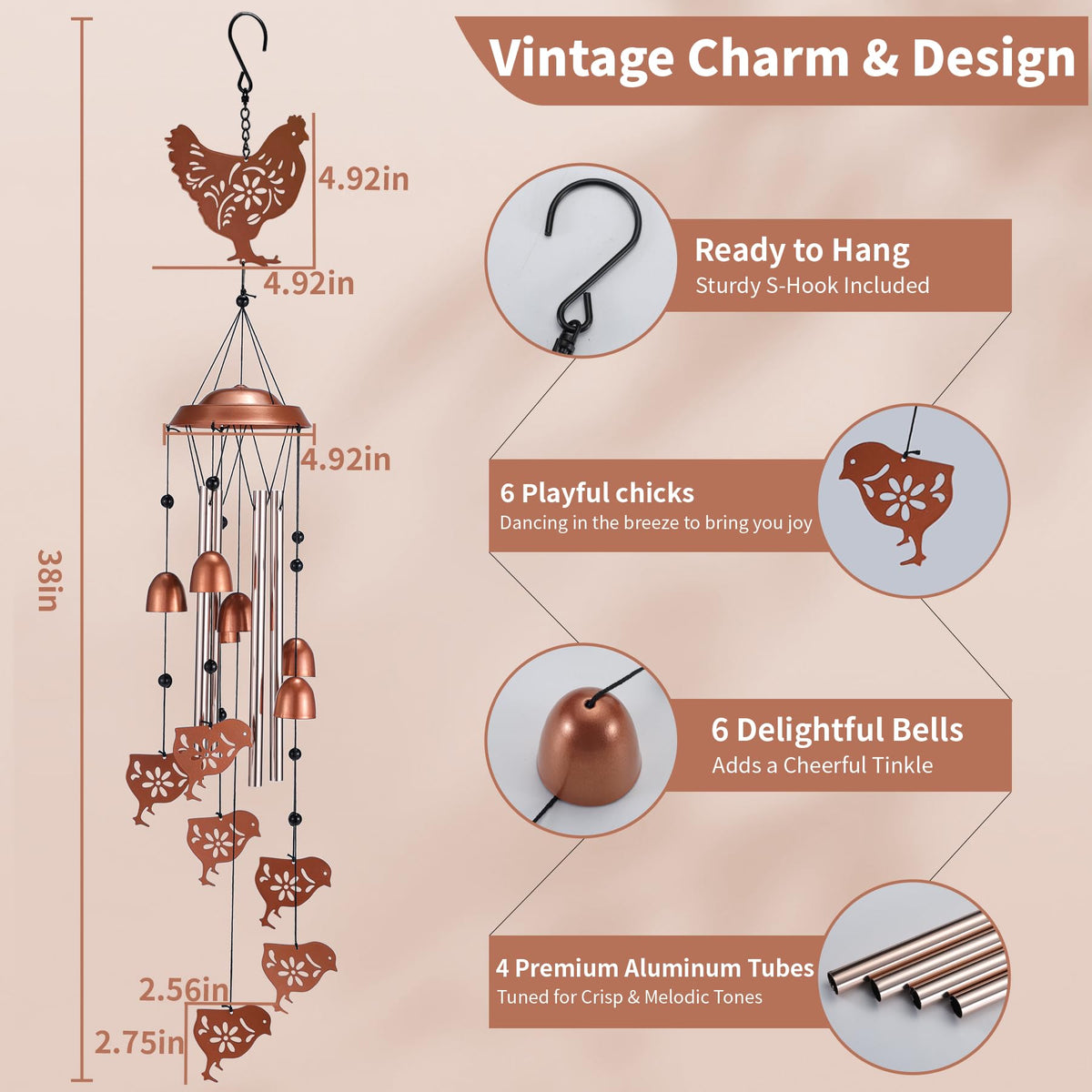 Hen Wind Chimes for Outside Unique Gifts for Chick Lover Farm (Chicken)