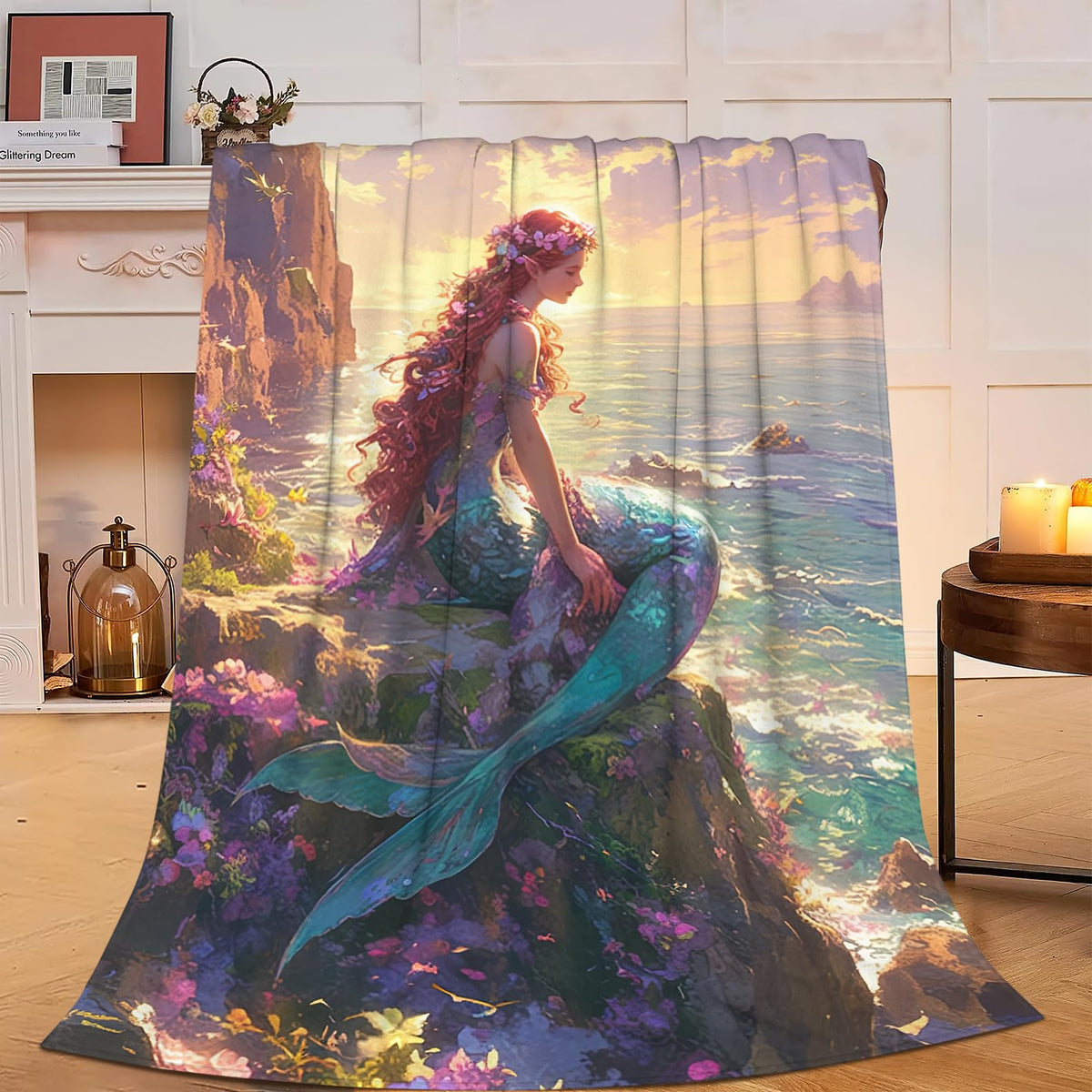Mermaid Fleece Blanket Ocean Nautical Gifts Room Decor 60"x80" (Mermaid / 60"X80")