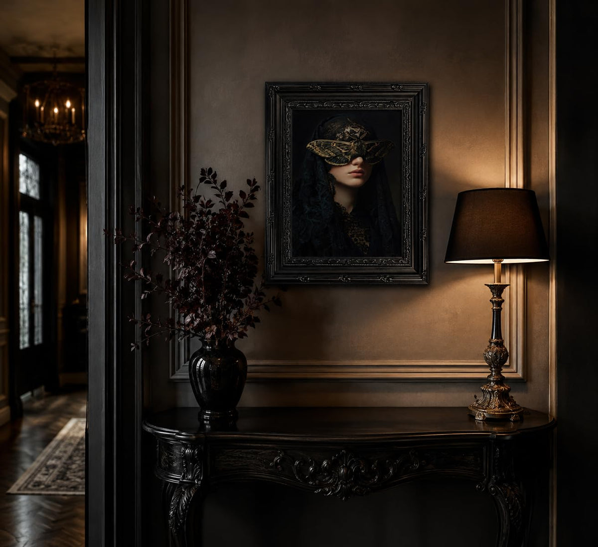 Framed Dark Gothic Wall Art (Moth / 11"L x 9"W)