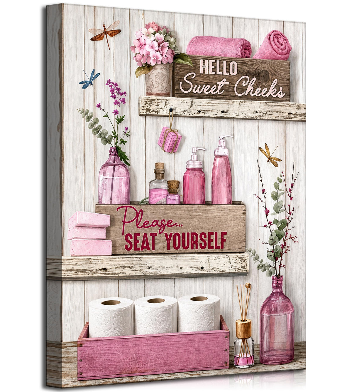 Pink Bathroom Canvas Wall Art 16x24Inches (Pink Canvas / 24"L x 16"W)