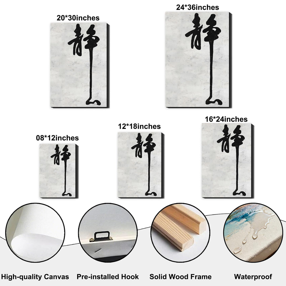 Framed Chinese Jing Calligraphy Canvas Wall Art (Pictures27 / 30"L x 20"W)