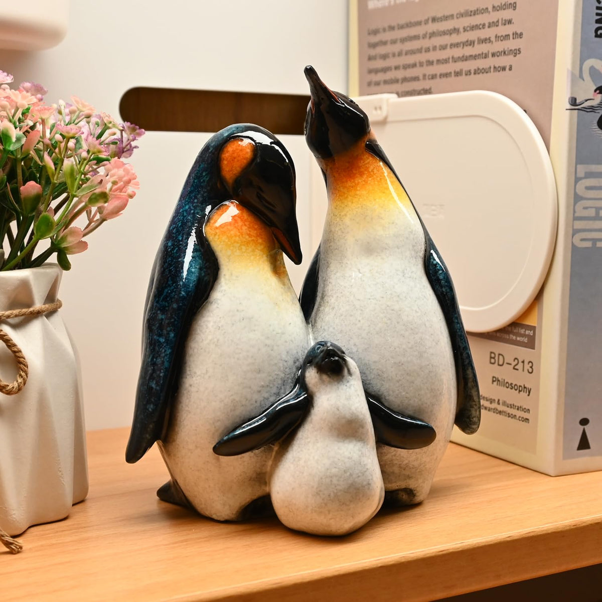 Cute Penguin Family Figurines Penguin Desk Decor Home Decor Living Room (Sapphire Penguin Family)