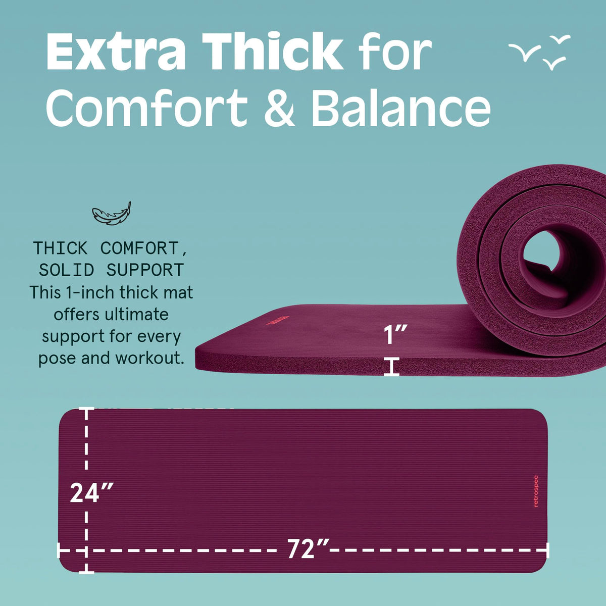 Solana 1" Extra Thick Yoga Mat Non Slip Exercise Mat w (Boysenberry / 1 inch)