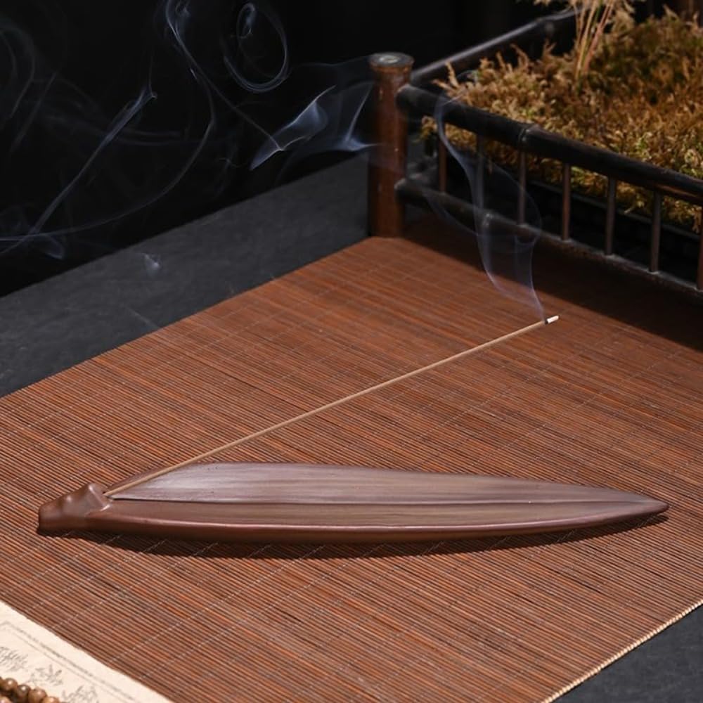 Handmade Ceramic Bamboo Leaf Incense Holder (Bamboo Raft Fishing)
