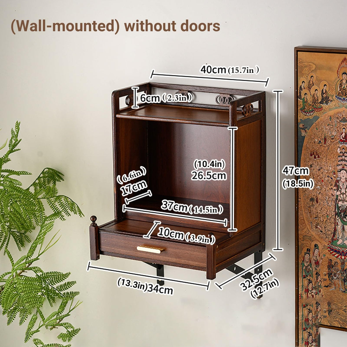 Buddha shelf Household Wood Cabinet with Drawer Wall (Without Door / Wall-mounted)