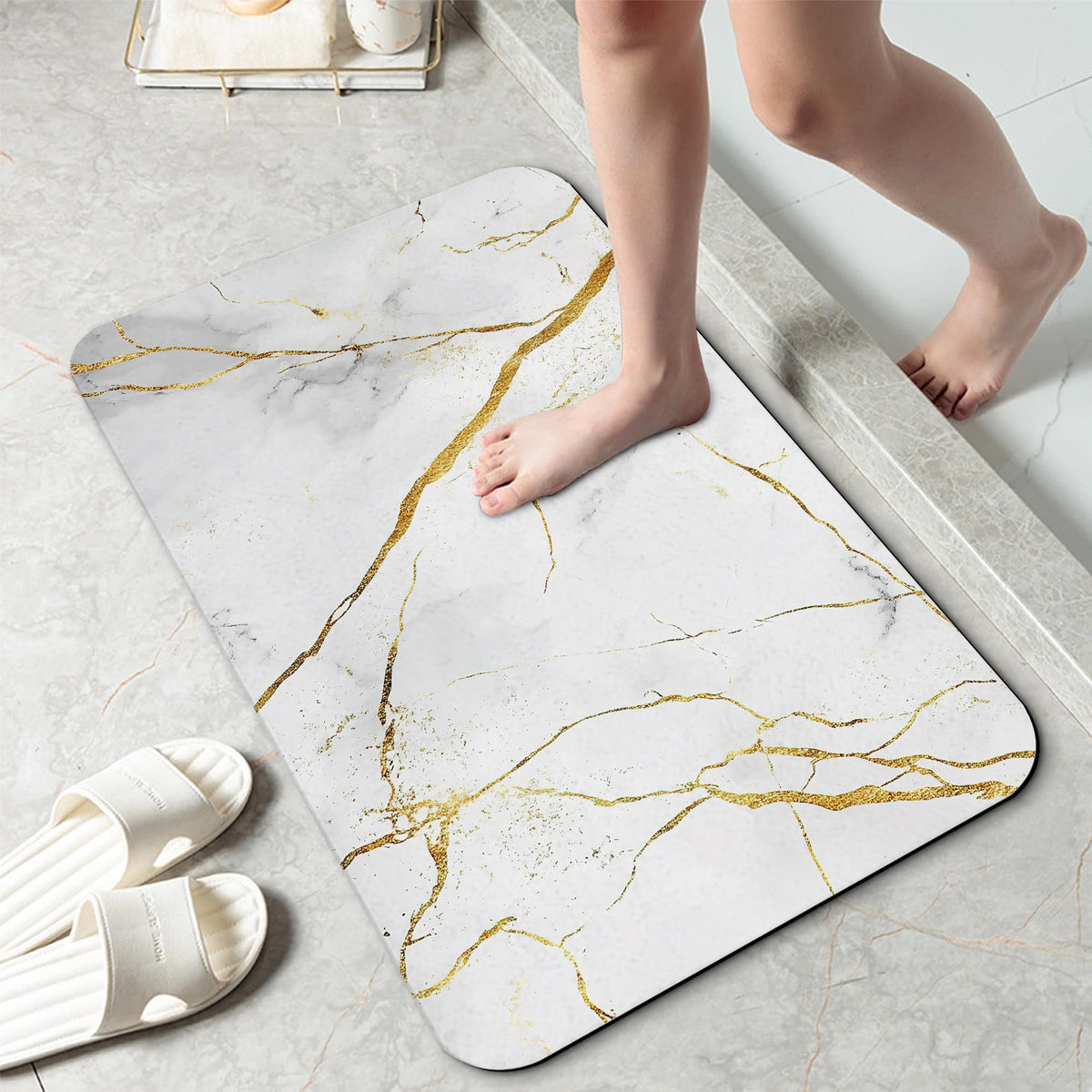 Platinum Marble Bathroom Rug 29.5"x17" (Platinum Marble Texture)