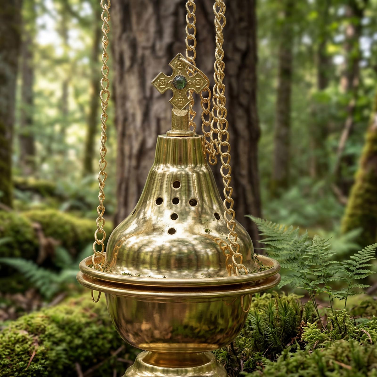 Vintage Hanging Charcoal Incense Resin Burner with Chain and Tongs (Gold)