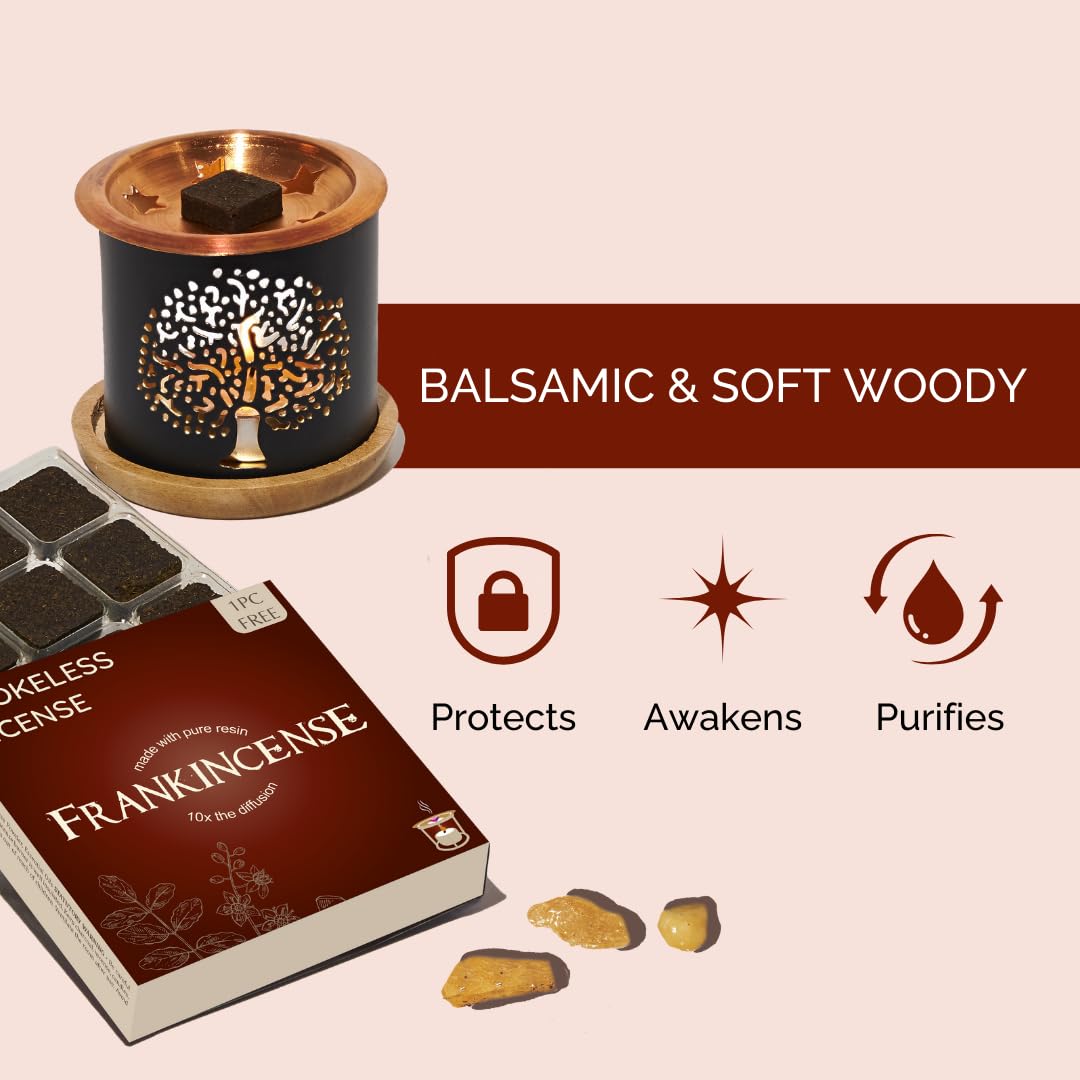 Frankincense Smokeless Incense Bricks & Tree of Life Burner (2 Frank+tree)
