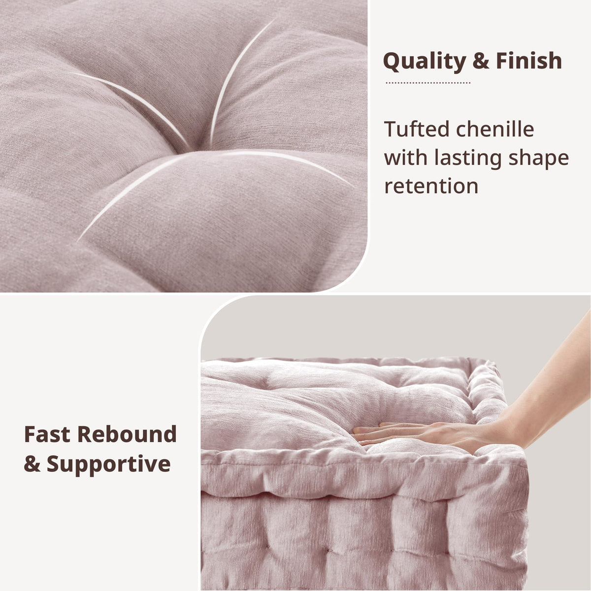 Floor Pillow Large Cushion for Meditation (Square Blush / 20"W x 20"L x 5"H)