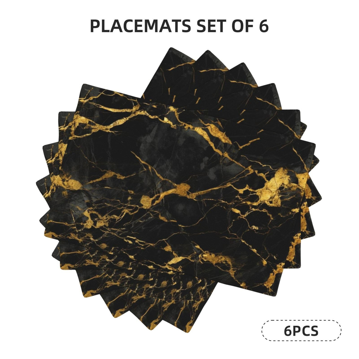 Placemats Black Gold Marble Place Mat Set of 6 Pieces Heat (6PCS / Black Gold Marble)