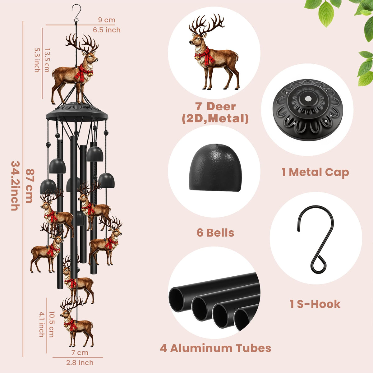 Christmas Deer Wind Chimes for Outside