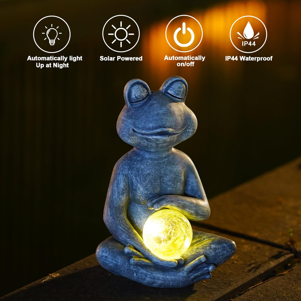 Frog Statue with Solar Gazing Ball Lights (Gray)