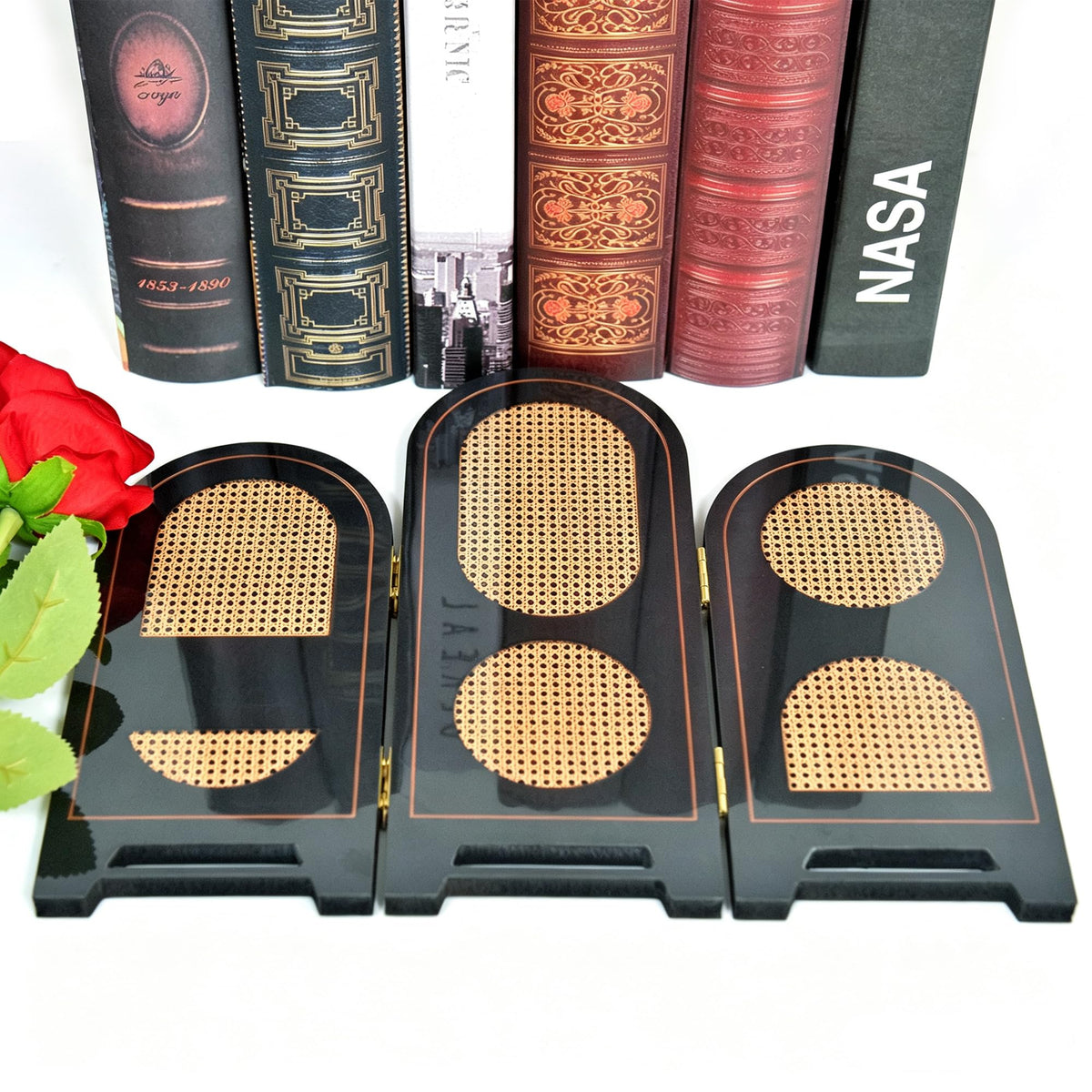 3 Panel Set of Arched Rattan Flat Printed Tabletop Folding Screen (M5313)