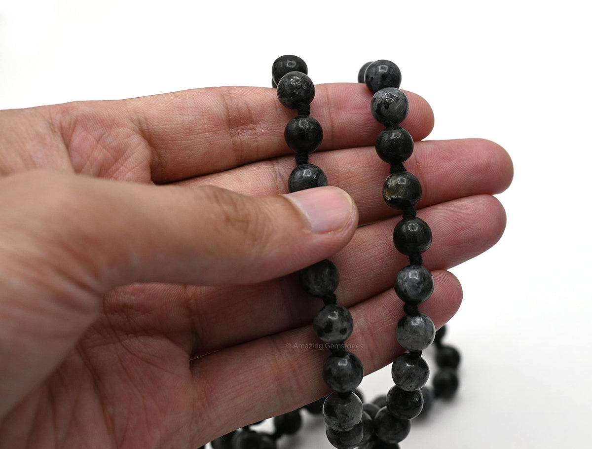 Larvikite Black Labradorite Buddhist Prayer Beads Japa Mala with 108 Meditation Beads (Hand Knotted / Larvikite Black Labradorite)