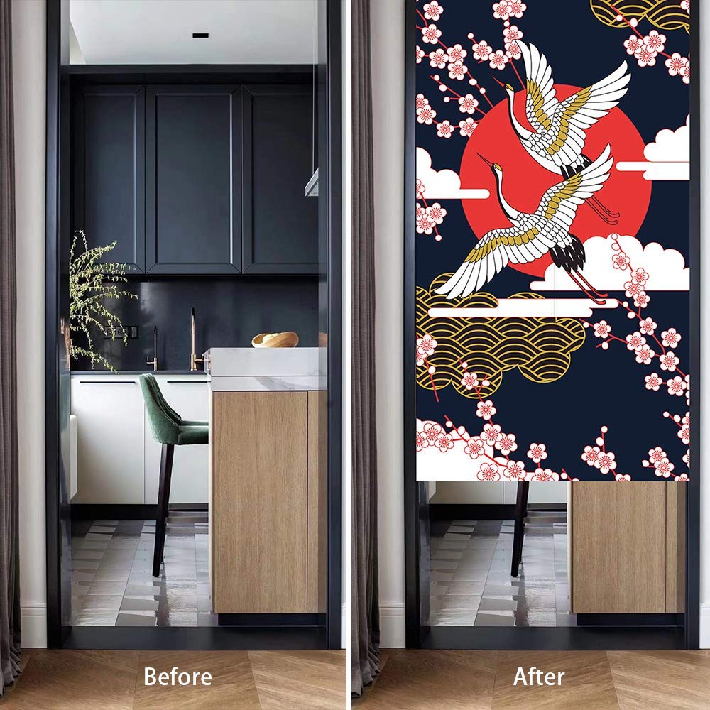 Crane & Sakura Noren Curtain 33.5" x 59" Japanese Style (Sakuracrane / 33.5"W x 59"L (Pack of 1))
