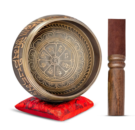 Premium Tibetan Singing Bowl Set (Brown - Red / 4 Inches)