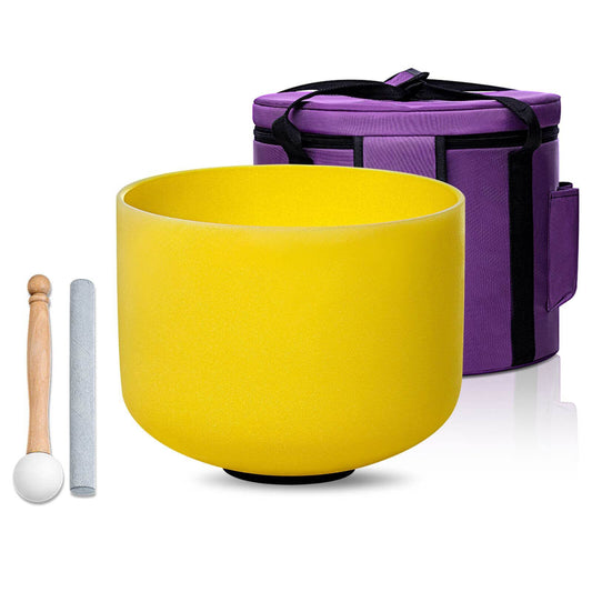 Crystal Singing Bowl 8 in Yellow E Note 432Hz with Carrying Case (Yellow E Note)