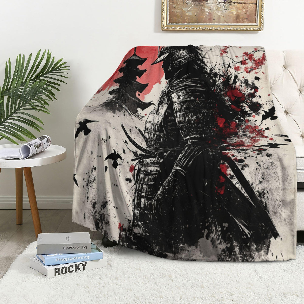Samurai Fleece Throw Blanket Asian Warrior Gift Room Decor 50"x60" (Japanese Samurai / 50"X60")
