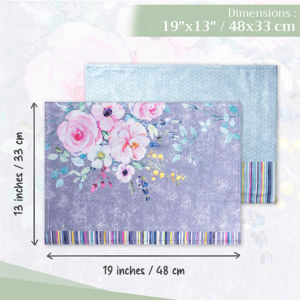 Placemats Set of 4 Reusable 100% Cotton (127 - Sweet Rose Lavender - Lush / 13" X 19" (Pack of 4))