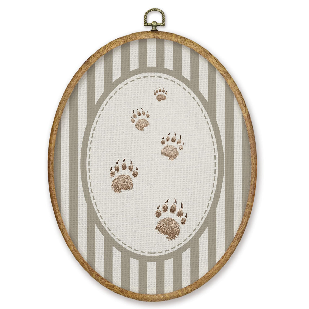 Vintage Bear Paws Prints Oval Wall Art Decor (Color040)