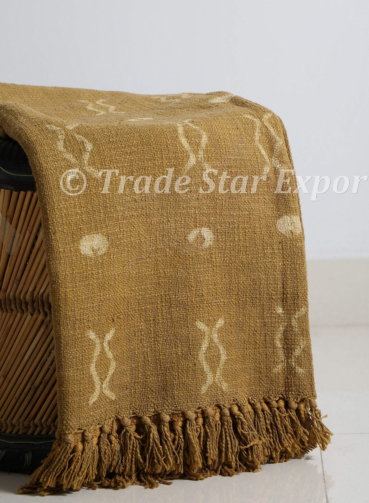 Hand Loomed Mud Cloth Blanket Indian Block Printed Throws & Blankets 100% Cotton Blanket with Tassels Throws for Rustic Decor Beach Throw (Olive Green / Zen (120 x 170 Cms))