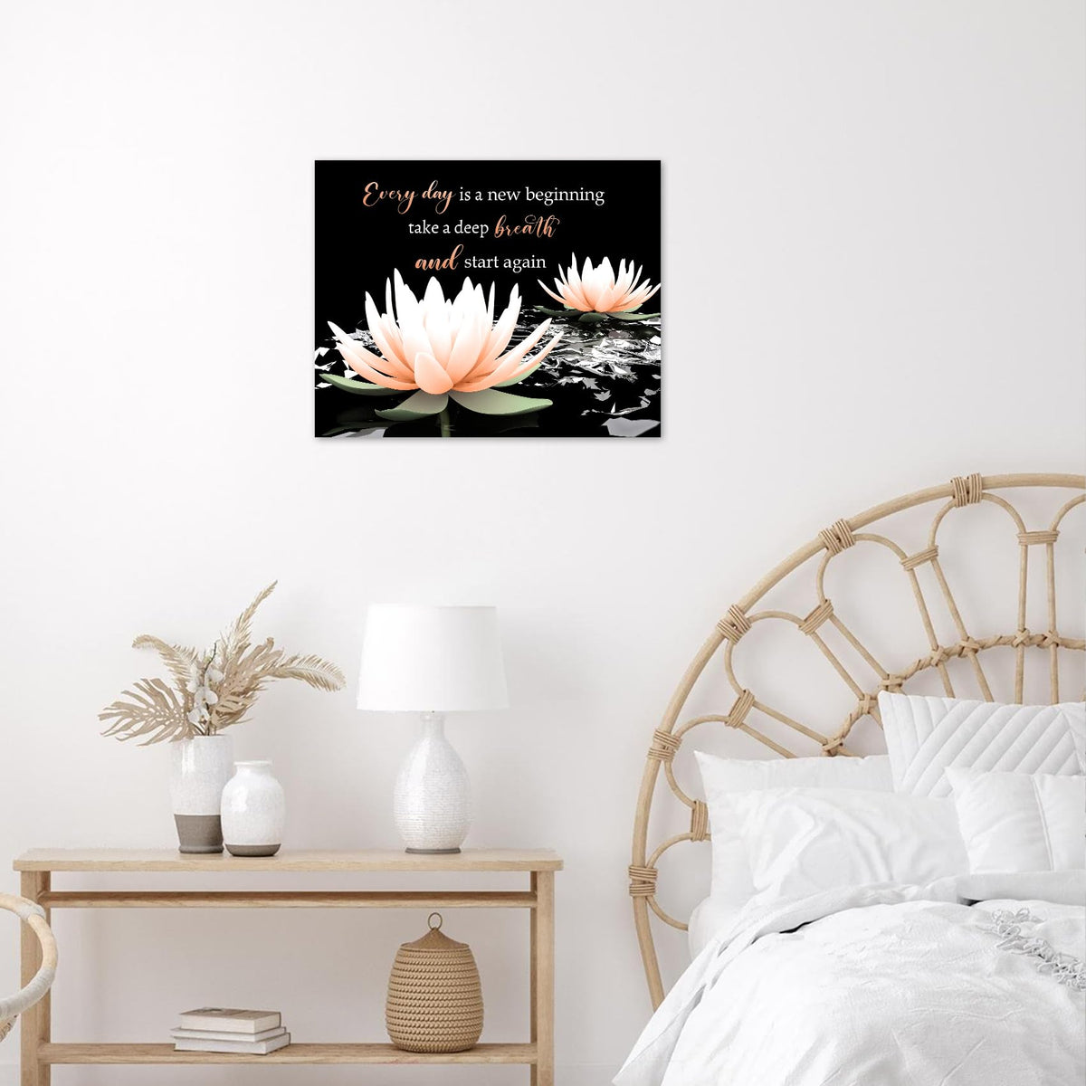 Orange Flower Wall Art Inspirational Quotes with Water Lily Canvas Wall Art for Living Room Zen Yoga Spa Black Wall Decor for Bedroom Bathroom Home Office Ready to Hang 16L x 20W Inch (Orange / 16"L x 20"W)