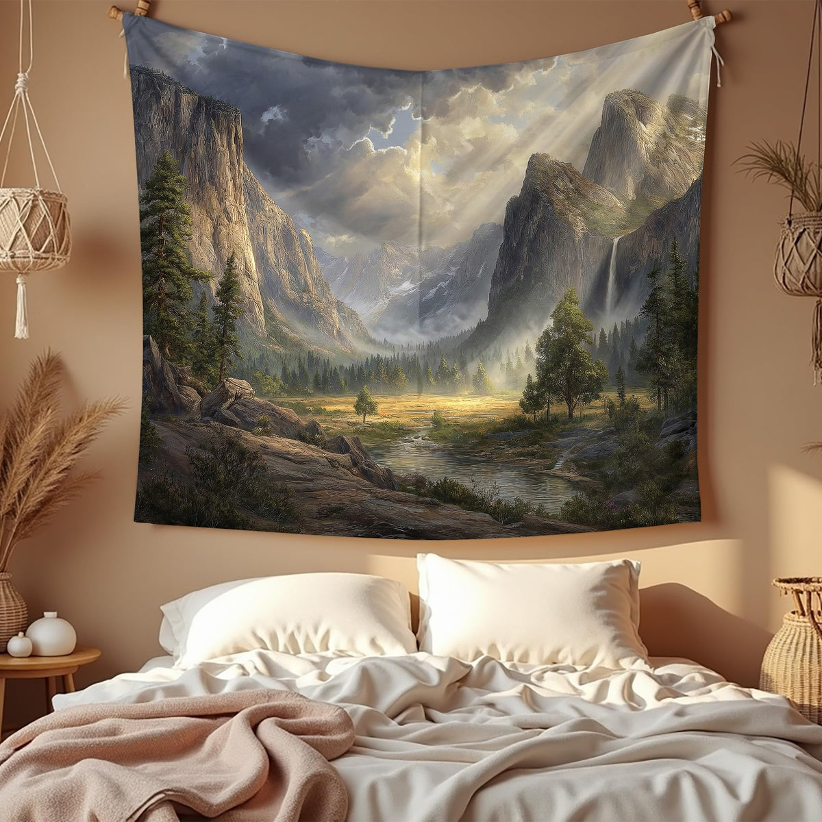 Majestic Mountain Valley Tapestry (Forest Green)