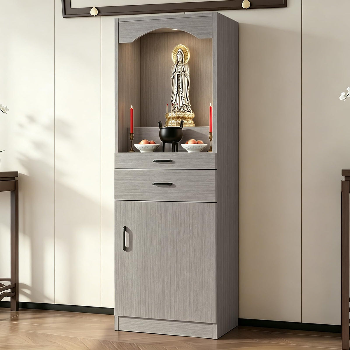 Solid Wood Altar Table (Light Gray Wood Tone / 15.7" x 15.7" x 65.4")