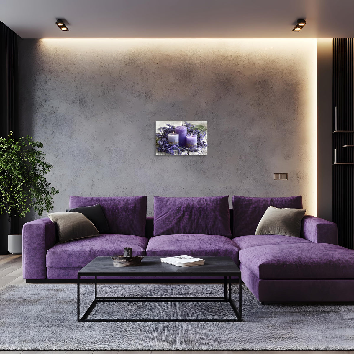 1 Panel Purple Wall Art Purple Wall Decor Lavender with Candle Canvas Picture for Bathroom Modern Flowers Pictures for Bedroom Kitchen Office Home Decor Ready to Hang 24x36 inches (36"L x 24"W / Purple Flower 15)