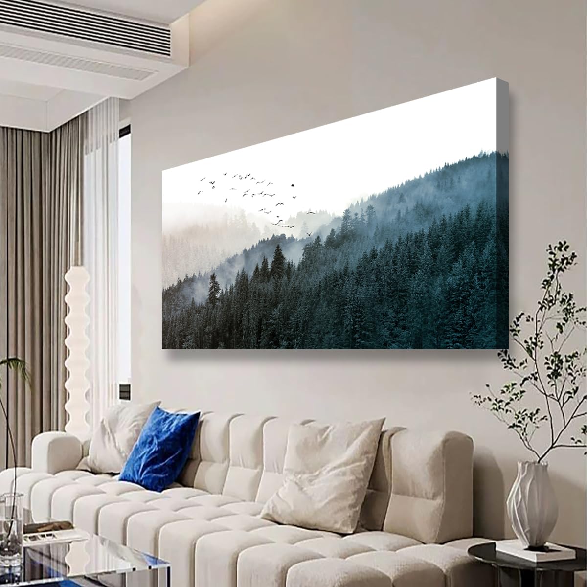 Misty Forest Canvas Wall Art (40"L x 20"W / Mountain Forest Birds)
