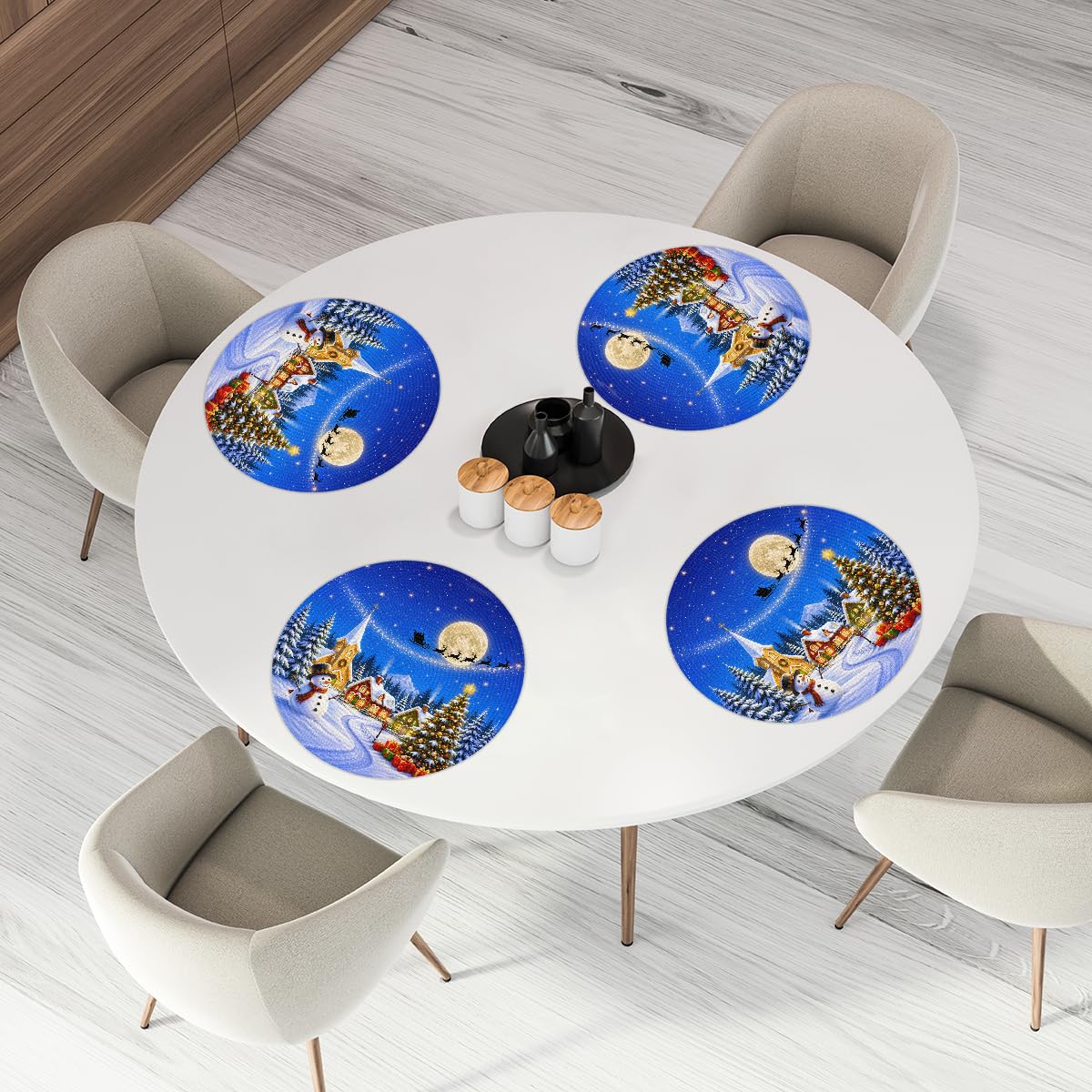 Christmas Woven Placemats Round Placemats Set of 4 for Festival Party (C 004 / 4 pieces)