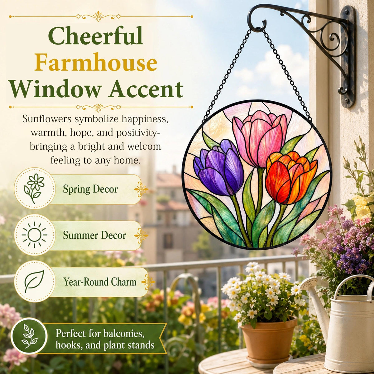 Tulip Gifts for Mom Grandma Suncatcher Stained Glass Window Hanging 6.3in (Tulip / 6.3 x 6.3 IN)