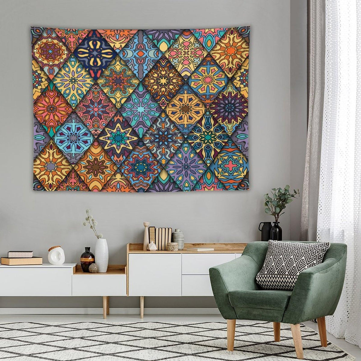 Vintage Bohemian Tapestry Wall Hanging Colorful Mandala Indian Pattern Tapestries Home Decor for Living Room Bedroom Apartment Farmhouse Dorm 60"x80" (60"L x 80"W / Mandala-26)