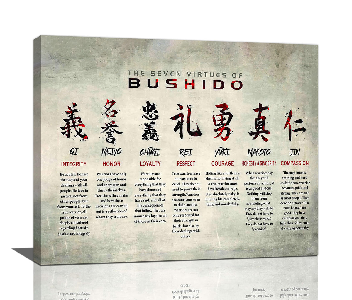 Japanese Bushido Canvas Wall Art Japan Samurai Culture Theme Pictures Wall Decor Inspirational Warrior Quotes Poster Prints Painting Framed Artwork for Bedroom Living Room Bathroom Office 24"x16" (24"L x 16"W / Bushido)