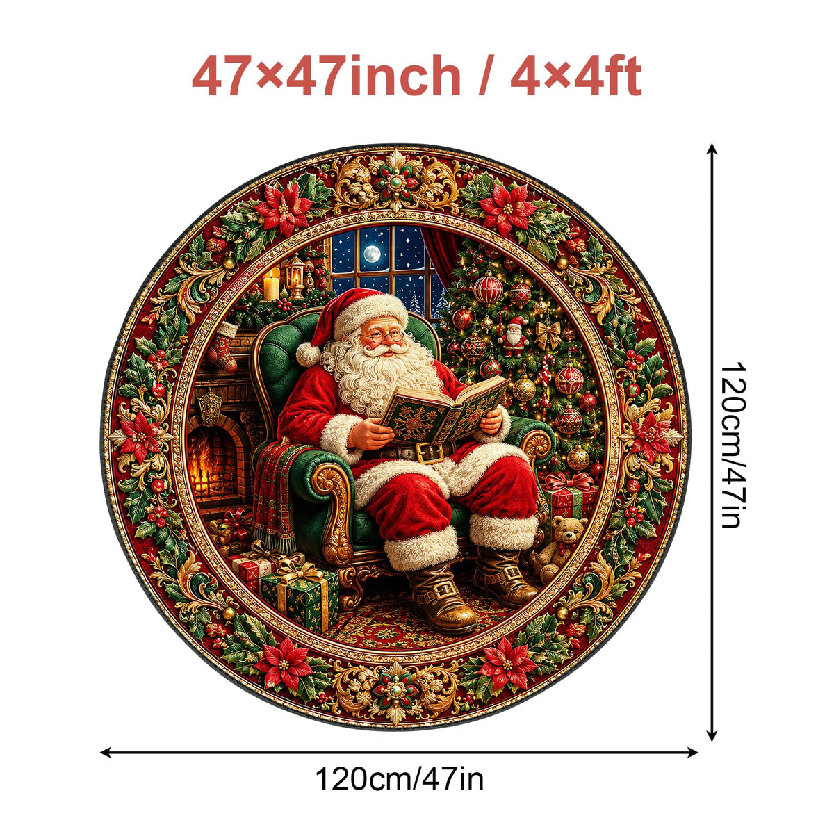 Traditional Christmas Santa Round Area Rug 4ft (103 / 4' (Round))