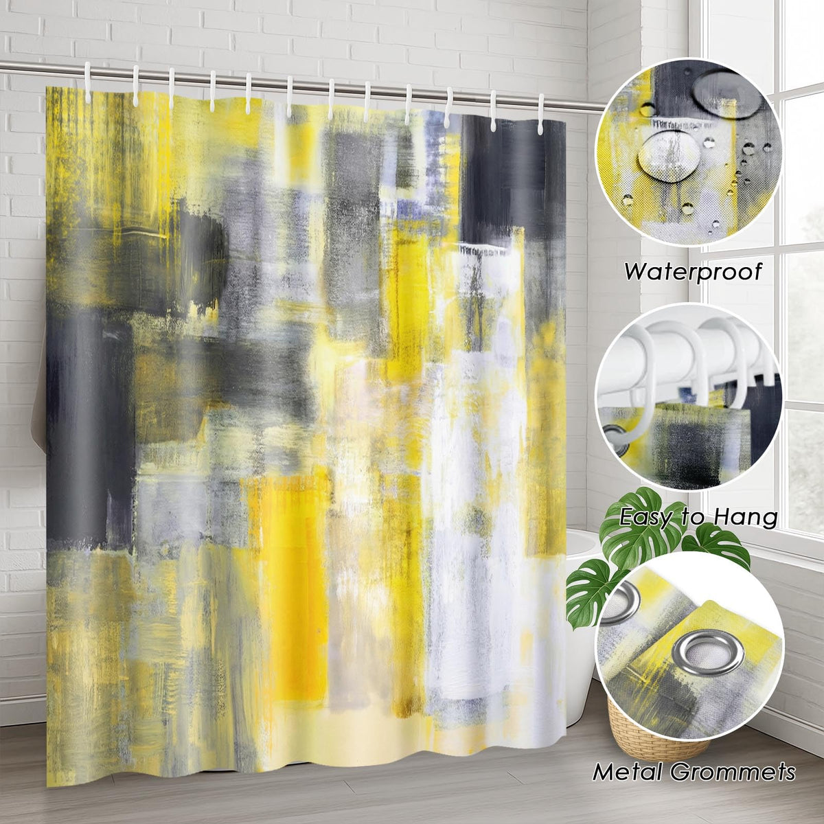 Bathroom Sets with Shower Curtain and Rugs Set of 4 Yellow Gray (Yellow Gray White)