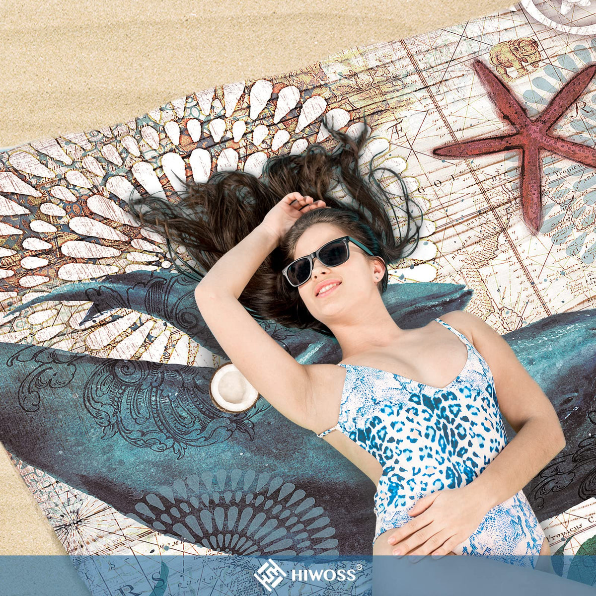 Beach Blanket Waterproof Sandproof Oversized 95”x 80” (Dolphin)