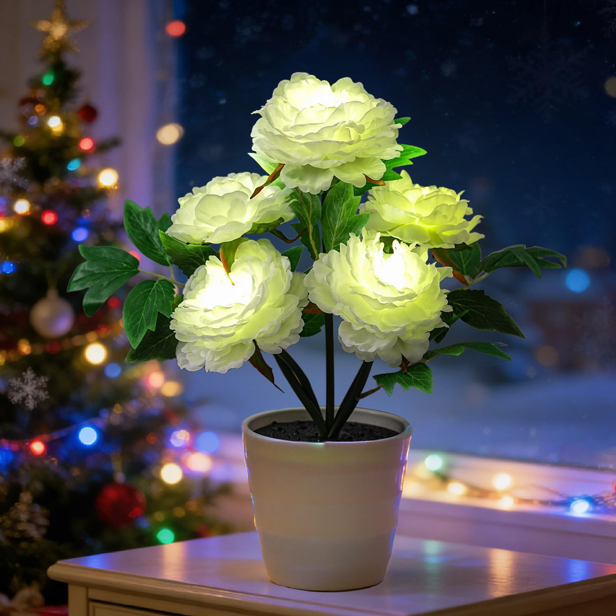 White Peony Artificial Flower Lamp (Peony-White)