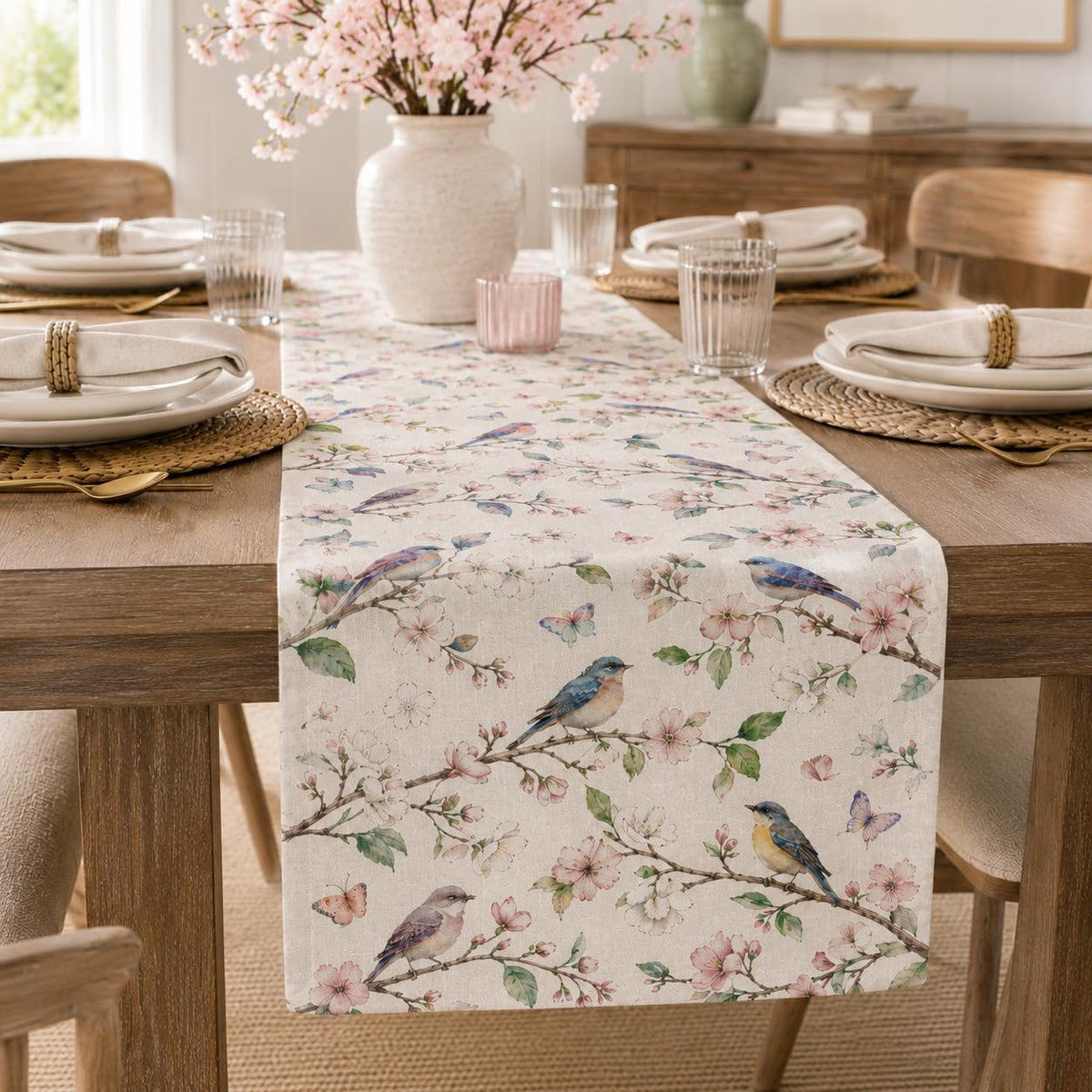 Vintage Botanical Birds Table Runner (13x120inch / Floral Birds)