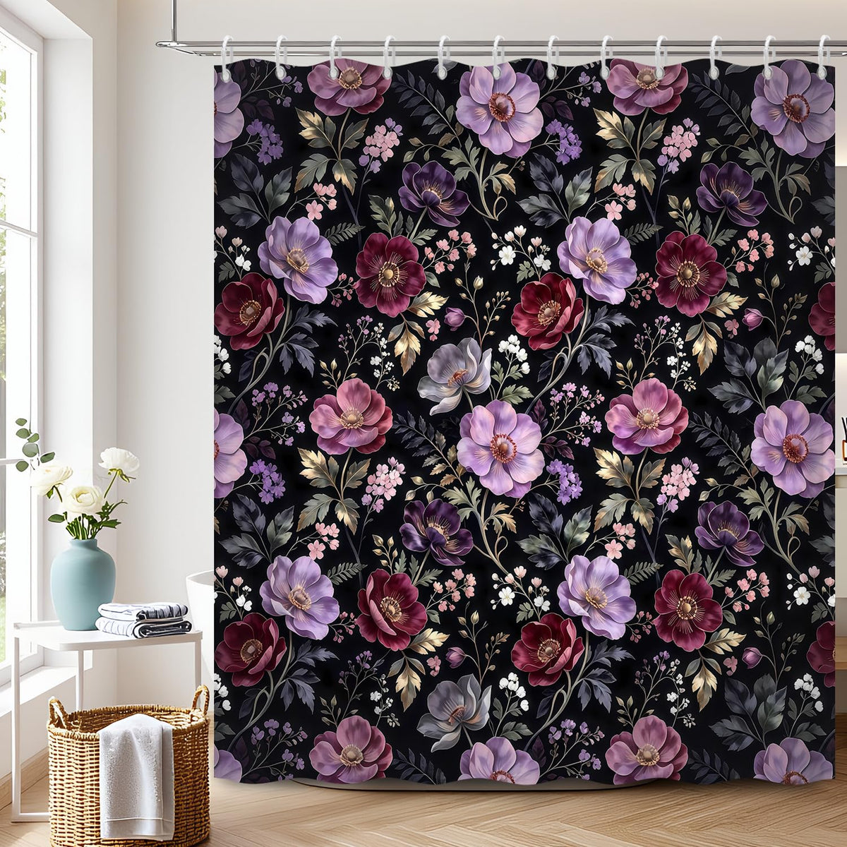 Dark Floral Shower Curtains for Bathroom (Dark Floral-c)