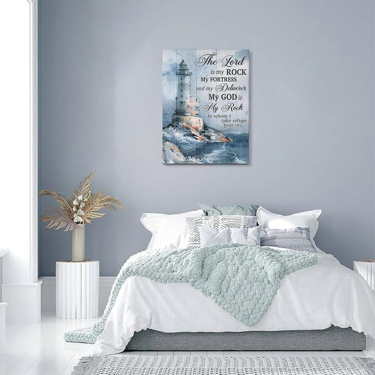 Ocean Lighthouse Wall Art Christian Psalm Bible Quotes Wall Decor Rustic Coastal Nautical Pictures Religious Motivational Canvas Prints Framed Modern Artwork For Living Room Bedroom Bathroom 24"x20" (Lighthouse 2 / 24"L x 20"W)