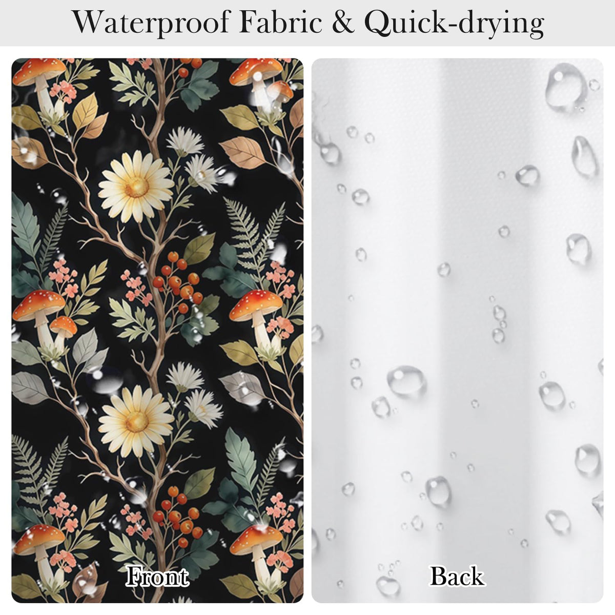 Dark Botanical Floral Shower Curtains for Bathroom (Dark Botanical)