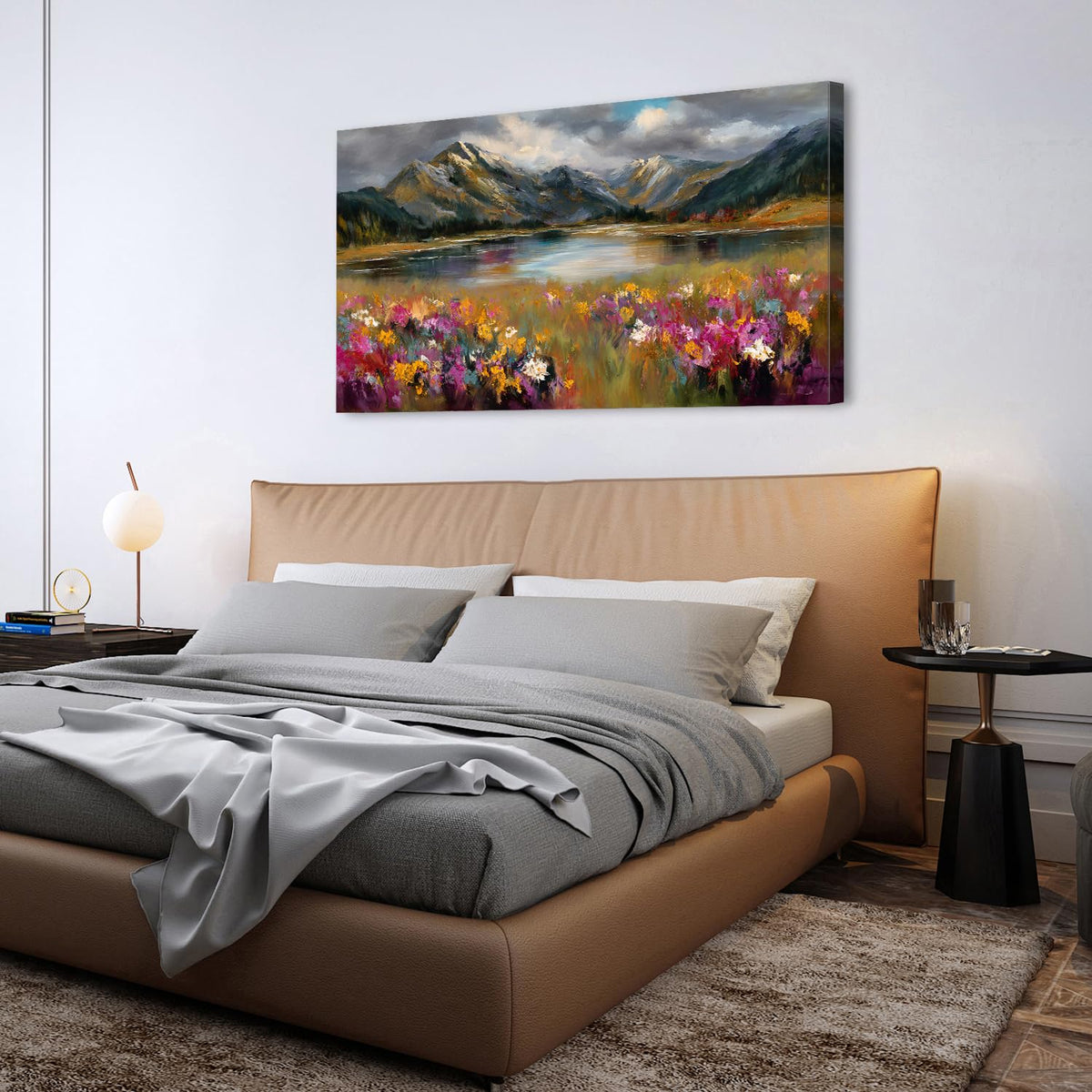 Wildflowers Wall Art Large Bedroom Wall Decor Abstract Forest Landscape Canvas Painting Picture Natural Mountains Framed Prints Meadow Scenic Poster Artwork for Girls Room Home Decorations 30x60 (57.8"L x 30"W / Mountain Floral)